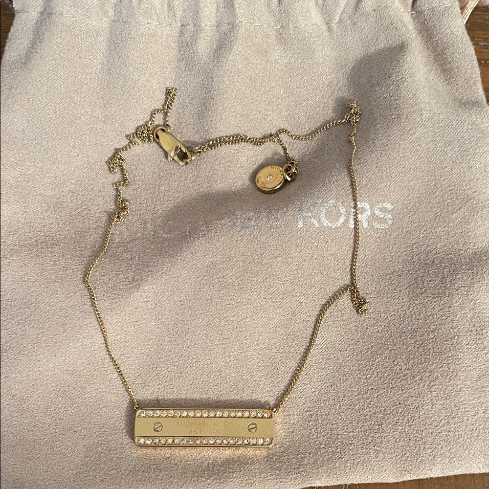 Michael Kors Gold Crystal Bar Necklace